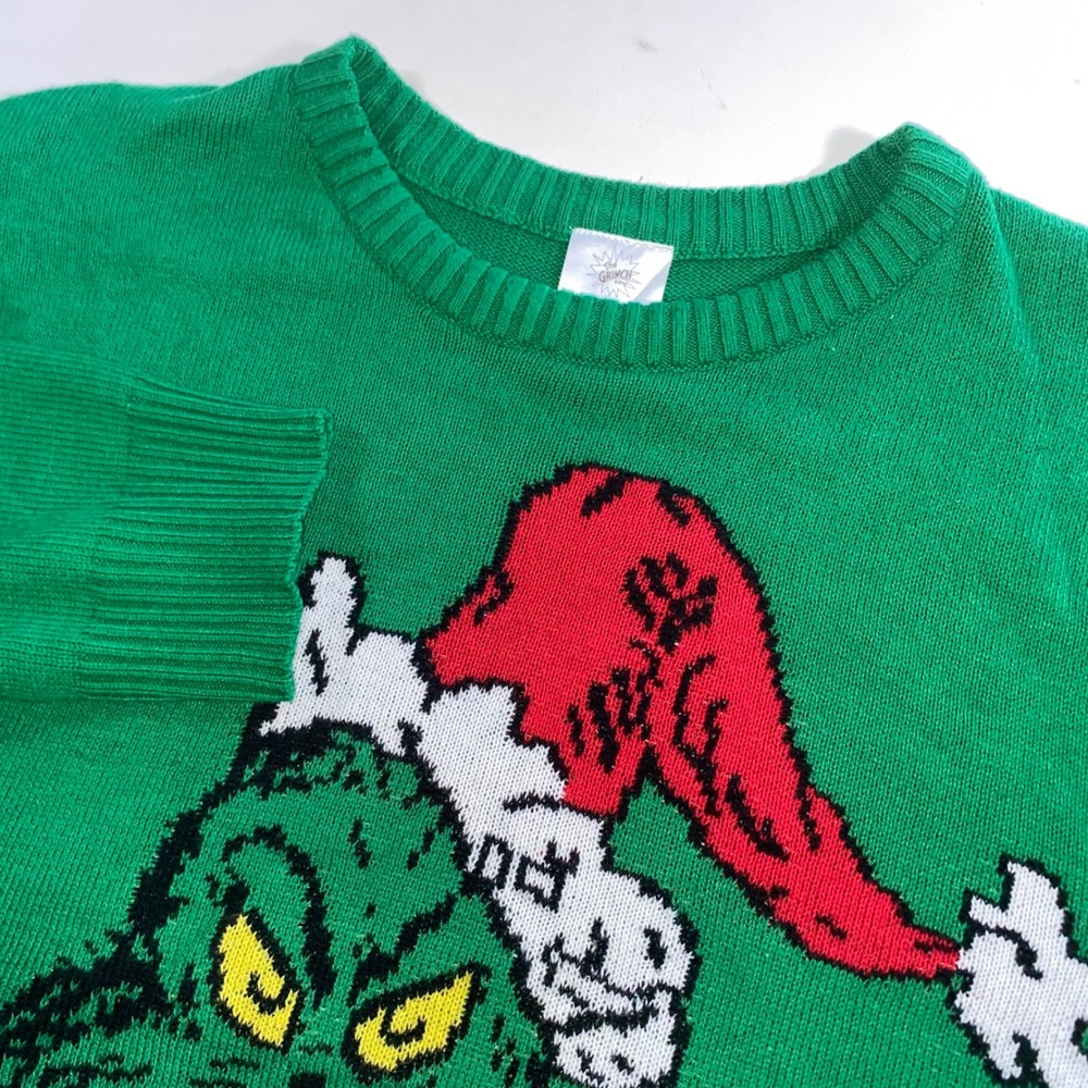 The Grinch Dr Seuss Mens XXL Green Ugly Christmas Sweater Santa Hat Graphic E204
